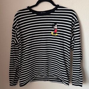 Zara Striped Mickey Mouse Long Sleeve Shirt